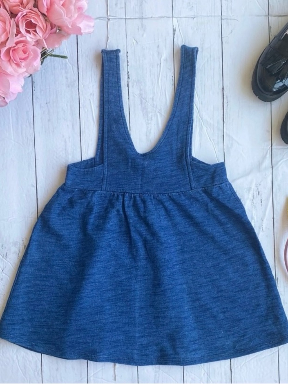 Sleeveless Blue Denim-Look Pinafore Dress